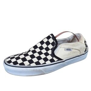 Vans Classic Checkerboard Women Casual Slip On Shoes Size 8.5 Black White Fabric